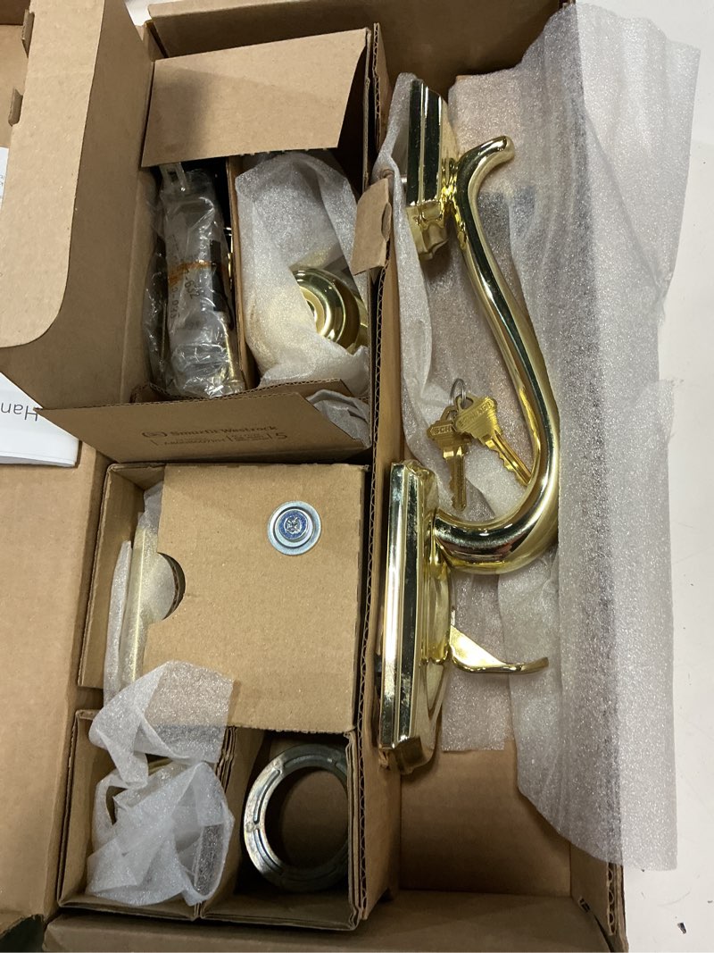 Condition photo showing Good Condition for camelot single cylinder handleset and georgian knob, bright brass (f60 cam 605 geo)