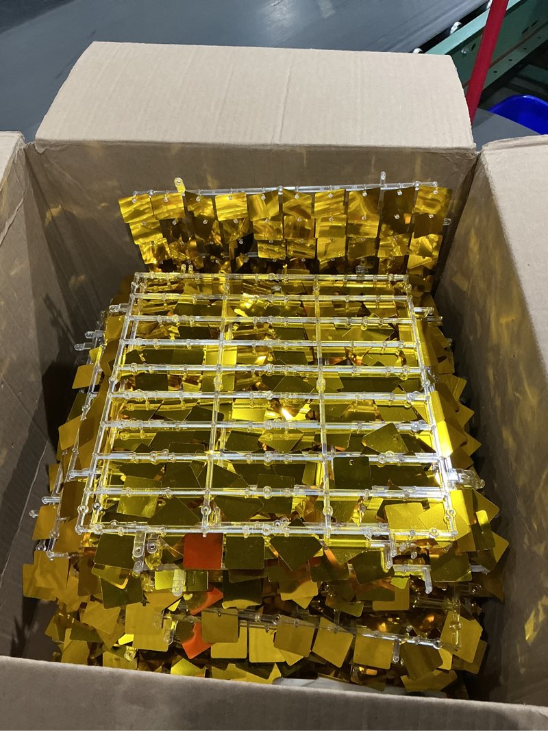 Condition photo showing As Is for gold shimmer wall backdrop 36 panels cover 6 x 6 ft, photo backdrops for wedding,anniversary,birthday,party decoration 36pcs gold