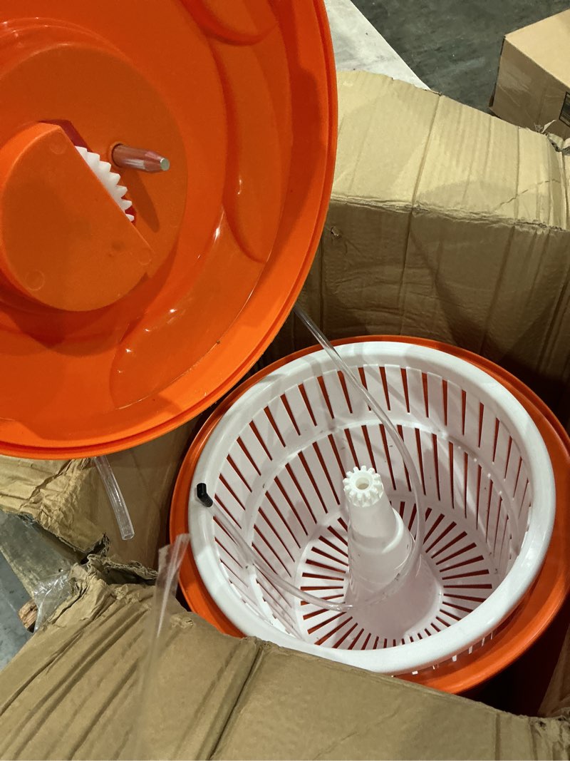 Condition photo showing As Is for 3 gallon 6.6 gallon salad spinner,large capacity vegetable friuts salad dryer,commercial manual salad mixer for restaurants kitchen & catering,green & orange. (orange, 6.6 gallon) 6.6 gallon orange