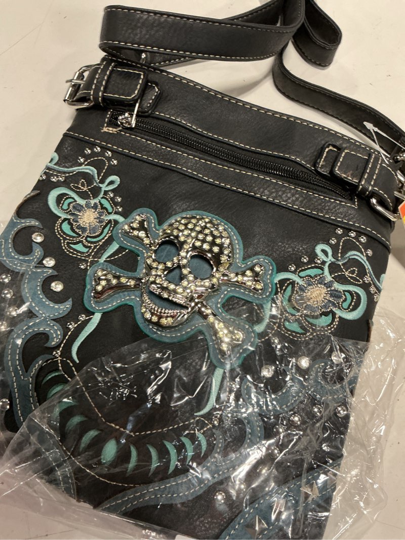 Condition photo showing Good Condition for   justin west moda floral bordado rhinestone cráneo hombro oculto llevar bolso monedero
