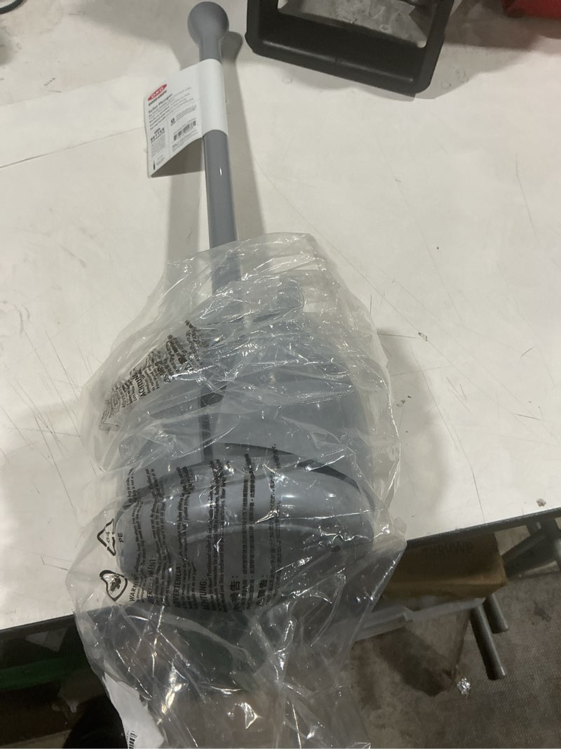 Condition photo showing As Is for oxo good grips toilet plunger with holder - gray 6.3 x 24 gray toilet plunger
