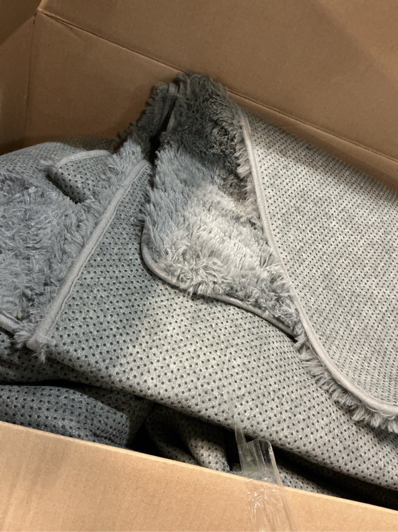 Condition photo showing As Is for (similar )olanly 6x10 machine washable large area rugs for living room, bedroom, soft fluffy shaggy bedside rug, indoor floor carpet for kids girls and boys, dorms, nursery, home decor aesthetic, grey 6x10 ft grey