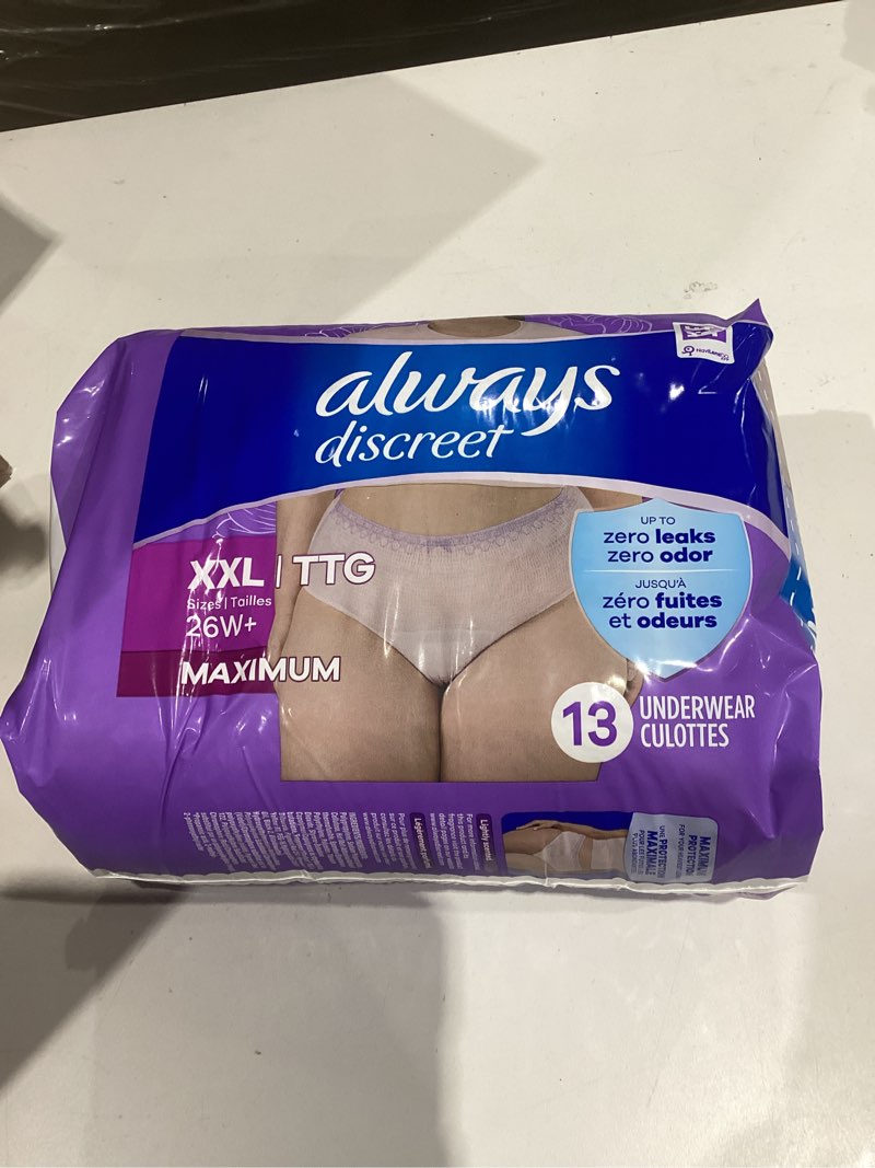 Condition photo showing New/Like New for always discreet maximum underwear - xxl,13 count  