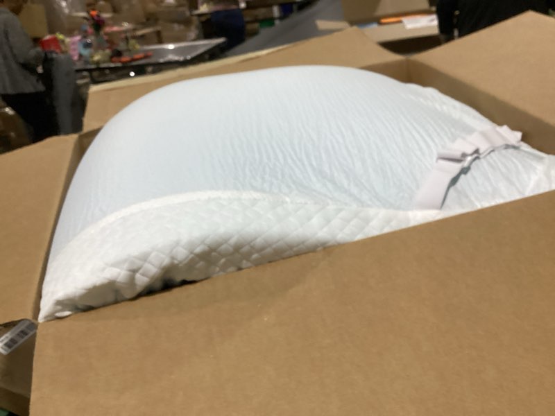 Condition photo showing As Is for crib mattress, dual sided comfort memory foam toddler bed mattress, triple-layer breathable premium baby mattresses for infant and toddler w/removable outer cover - white&blue
