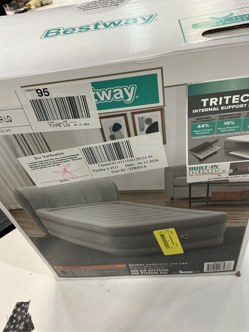 Condition photo showing New/Like New for bestway® headboard tritech air mattress twin 18" with built-in ac pump