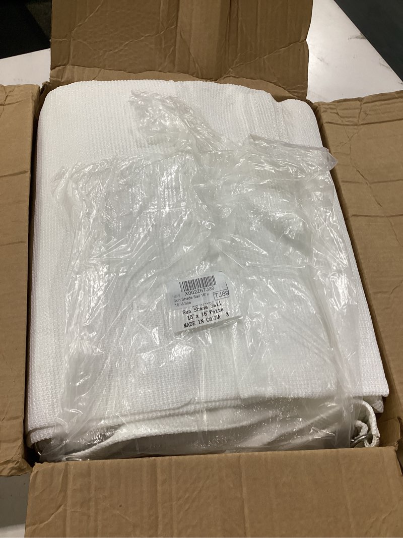 Condition photo showing Good Condition for royal shade 16' x 16' white square sun shade sail rs-slr, upf50+ 95% uv blockage, 200gsm commercial standard heavy duty, water & air permeable canopy mesh fabric for patio (we make custom sizes) white 1 6' x 1 6'