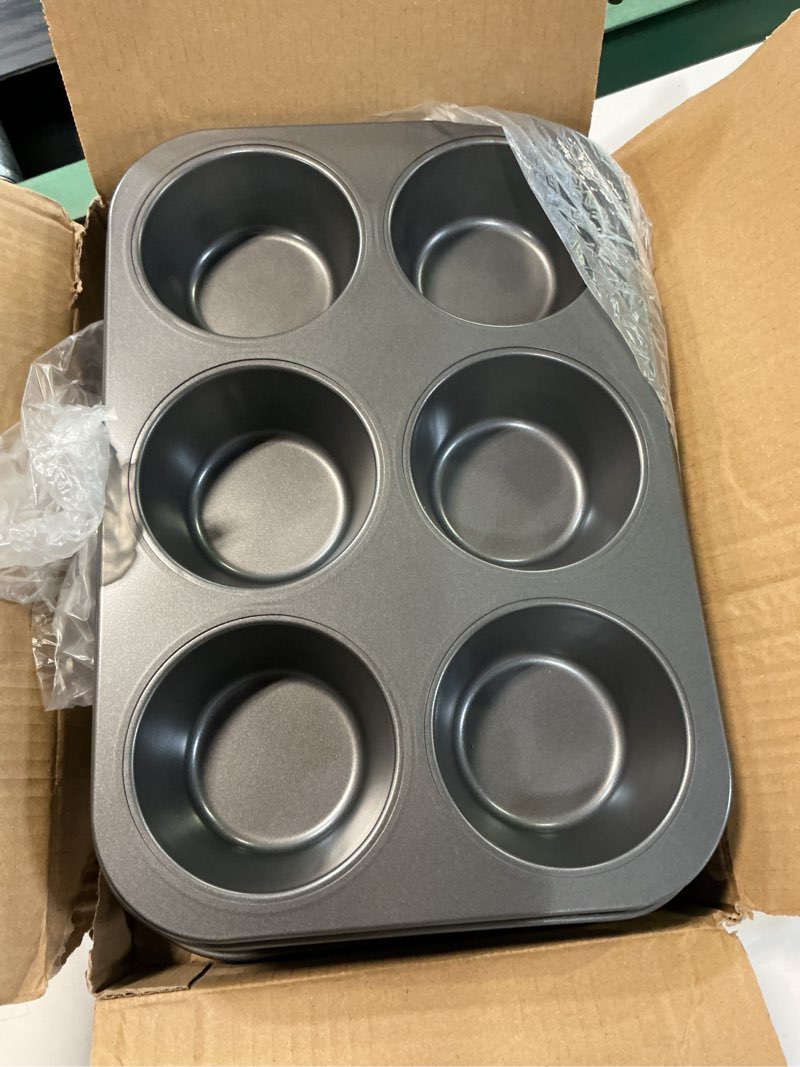 Condition photo showing New/Like New for jumbo muffin pan 2 pack, extra large muffin tin 6 cup includes 100 jumbo cupcake liners, nonstick carbon steel giant cupcake pans for baking, breakfast & party cupcake tin