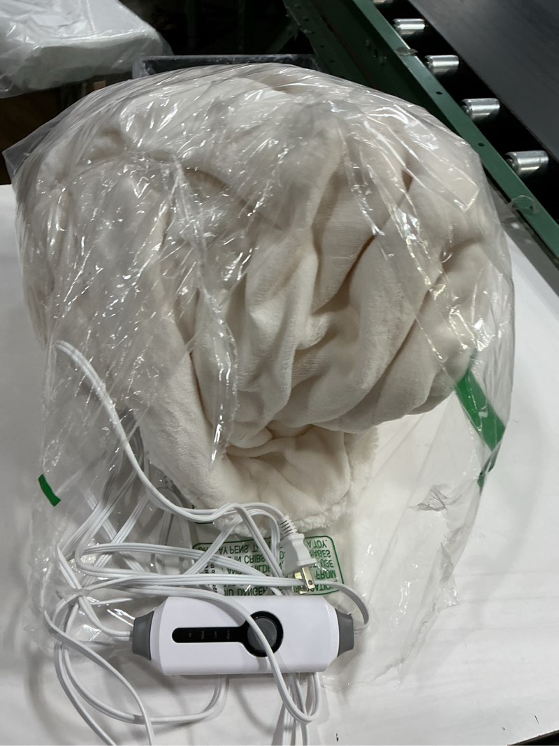 Condition photo showing As Is for Electric Throw Blanket Heated Throw 50''x60''- Wheat Pattern Flannel & Sherpa Heated Lap Blanket with 5 Heat Settings & 4-Hour Auto Shut-Off, ETL & FCC Certified, Machine Washable Home Use, Beige 02-beige 50\"x60\"Throw(SIMILAR NO SAME)