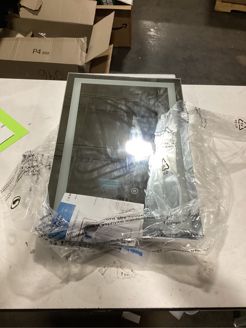 Condition photo showing As Is for Beelux 24" Round LED Bathroom Mirror with Lights,Lighted Bathroom Vanity Mirror for Wall Anti-Fog, Dimmable, Backlit Memory Function, Waterproof, Tempered Glass,3 Colors Adjustable 24"L x 24"W