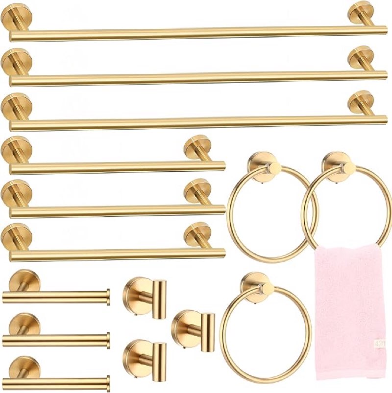 gisafai 15 piece bathroom hardware set, 23.6 inch brushed towel bar ring toilet paper holder robe towel hook, sus304 stainless steel bathroom accessory set wall mounted(black)