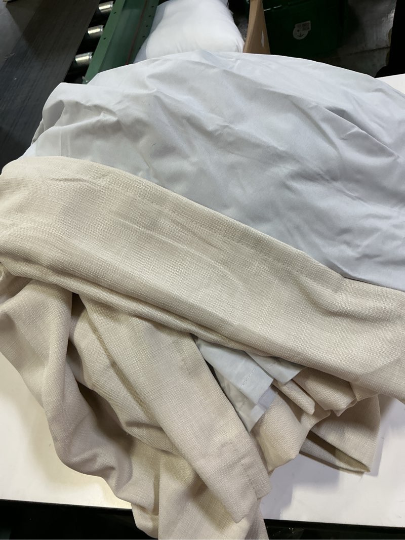 Condition photo showing As Is for Cream Linen Blackout Small Kitchen Window Curtains 47 Inch Length, Memory Trained Pinch Pleated Thermal Boho Extra Short Curtain Double Layer Soundproof Light Blocking Drapes 2 Panel Set with Back Tab Cream 40"W x 47"L (Pack of 2)