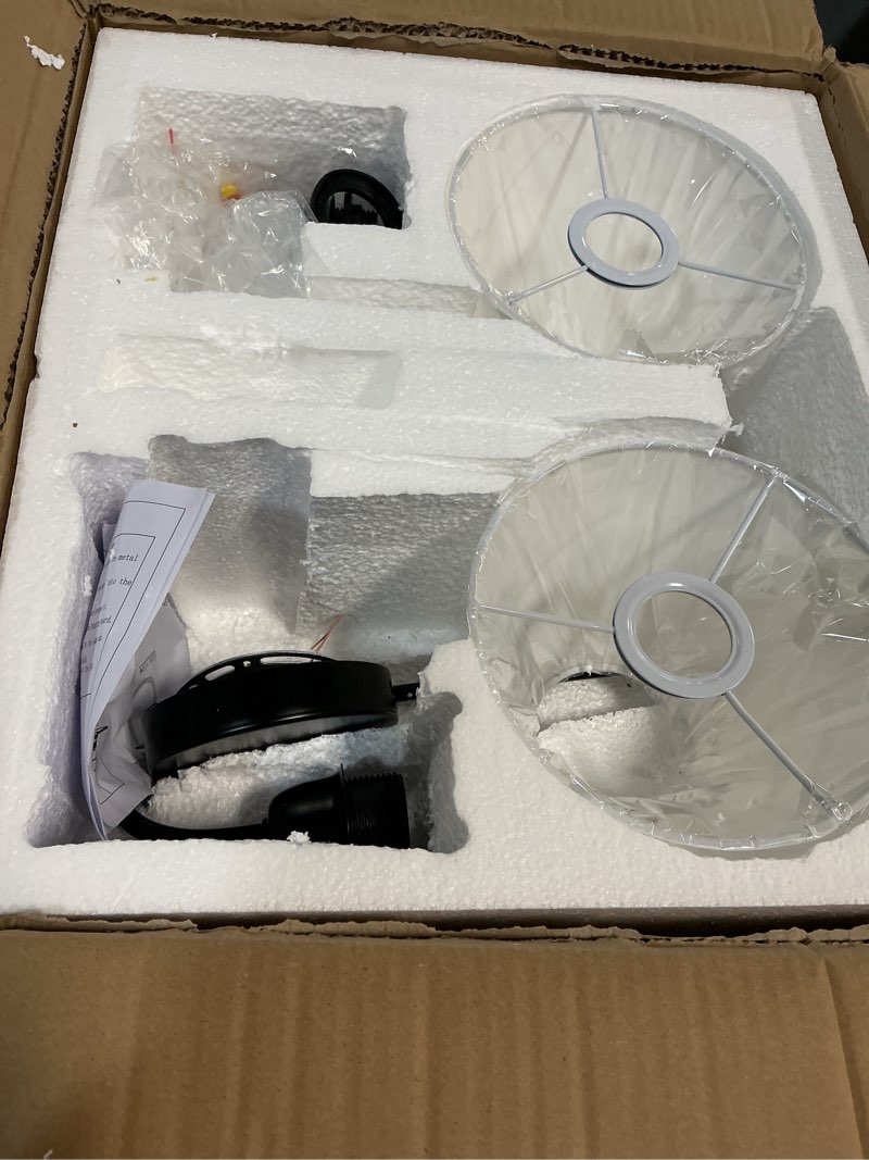 Condition photo showing Good Condition for Contemporary Linen Shade Sconce, Stainless Steel White Linen Shade Wall Sconce, Wall Light for Bedroom, Living Room, Entryway, Kitchen, 17.5" w x 9.5" d x 14" h (Black)