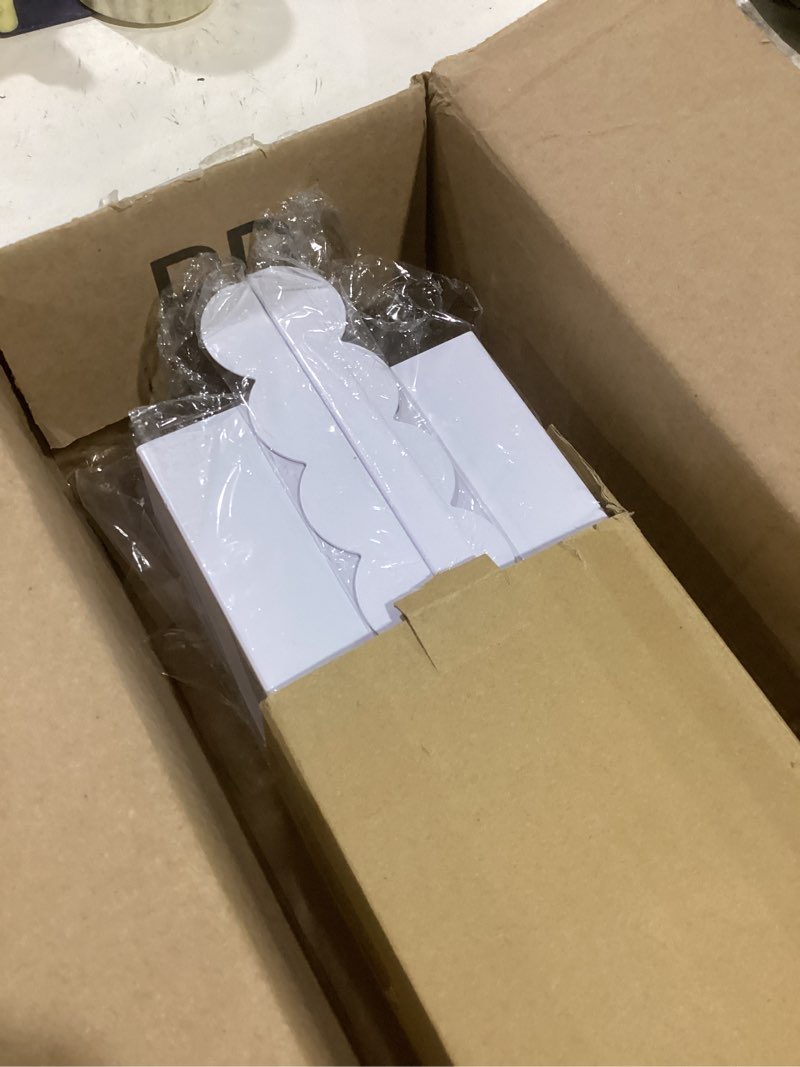 Condition photo showing Good Condition for Floating Shelves for Wall, 23 Inch Metal Nursery Book Shelves 4 Pack, Wall Mounted Book Shelf for Kids Room, Bedroom, Bathroom, Playroom Decor ?White? White 23 inch