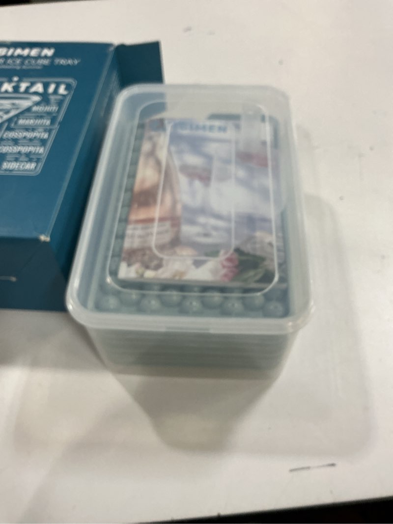 Condition photo showing New/Like New for WIBIMEN Mini Ice Cube Trays, 0.55” Tiny Pebble Ice for Iced Coffee & Cocktails, Fast Chill, Easy Twist Release, Stackable with Lid & Storage Bin (4 Pack, Blue) 4Pack/0.55In Blue