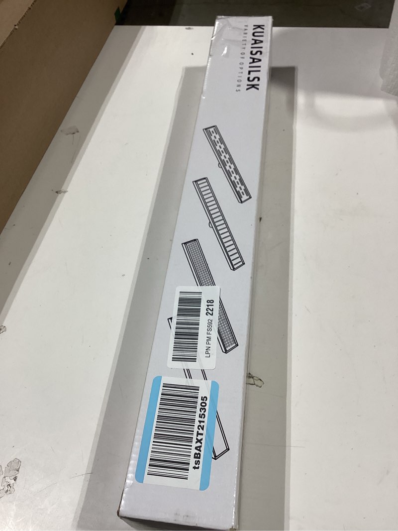 Condition photo showing Good Condition for 24 inch linear shower drain - brushed gold 304 stainless steel rectangular floor drain with adjustable leveling feet, hair strainer and removable grate brushed gold 24 inch