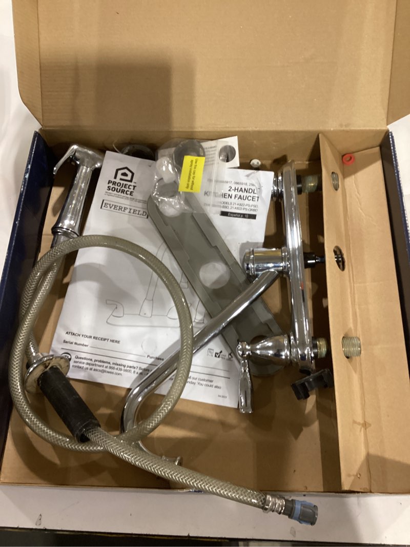 Condition photo showing As Is for Everfield Chrome 2-handle High-arc Kitchen Faucet (Deck Plate Included)