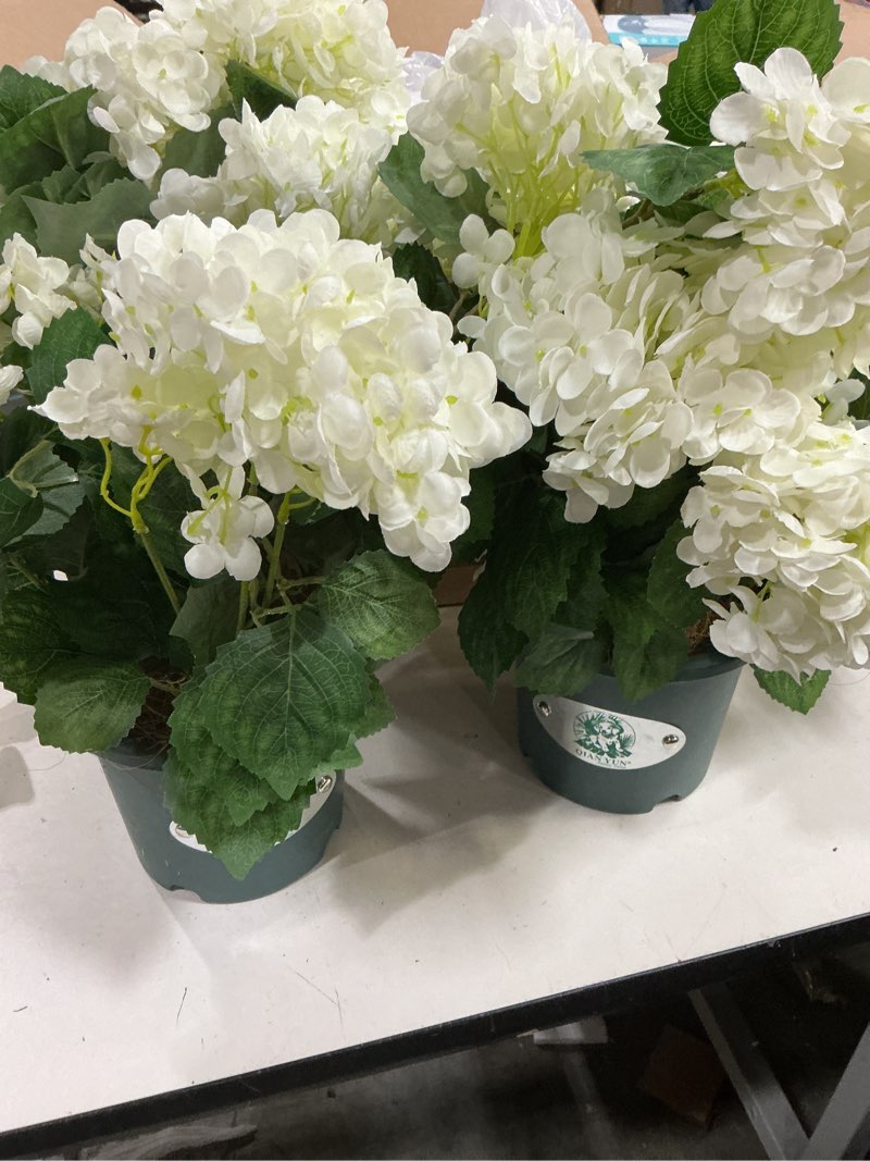 Condition photo showing Good Condition for faux hydrangea tree – 30 inch hydrangea tree artificial with white flowers, uv resistant outdoor hydrangea artificial plants in pot for indoor outdoor home porch decor (2 pack) white 2