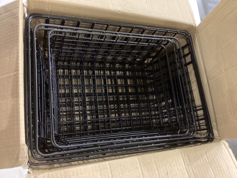 Condition photo showing Good Condition for 8 Set, Extra Large Wire Baskets for Organizing with Lables, Cabinet Pantry Organization and Storage Bins - Metal Basket for Kitchen, Laundry, Garage, Fridge, Bathroom Countertop Organizer, Black Large-8 Pack