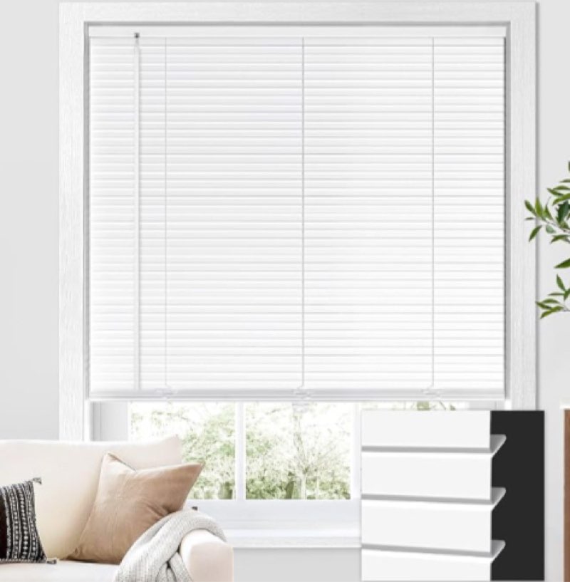 UNISHADES 100% Privacy L-Shaped Blades Mini Blinds for Indoor Windows 1" Vinyl Cordless Window Blind
