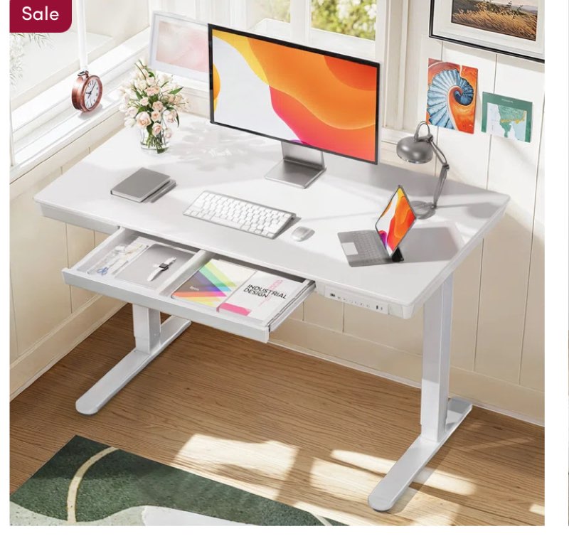 Flavio Height Adjustable Standing Computer Desk With Drawer and USB & Type-C Ports For Home Office