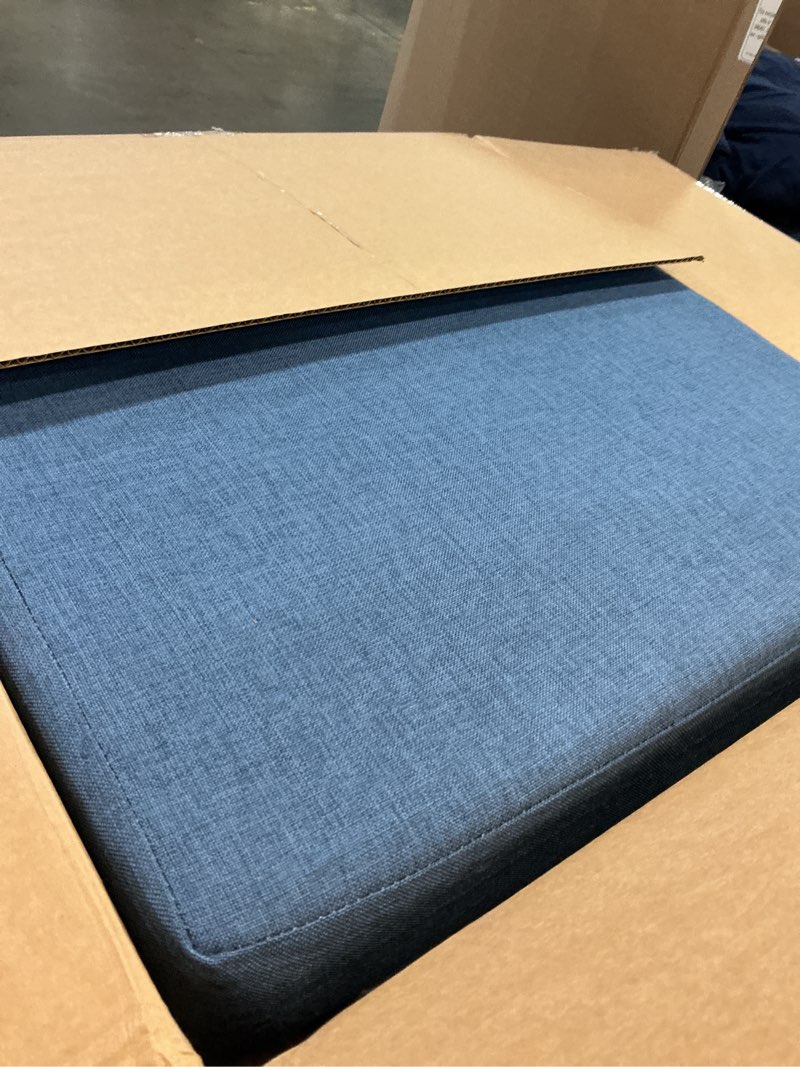 Condition photo showing Good Condition for arden olefin outdoor foam deep seat cushion set, 24x24, premium high-density foam, never flattens, weather-proof for patio chair sofa couch, denim alair certi-pur foam denim alair 1 pack