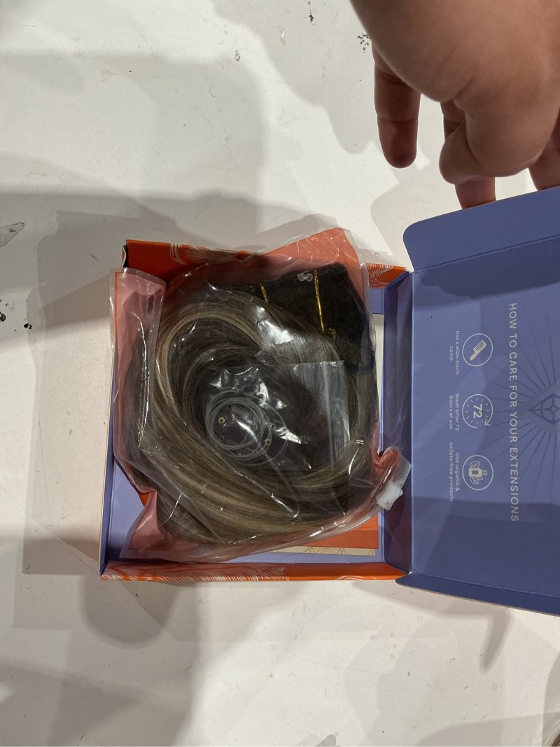 Condition photo showing Good Condition for full shine invisible wire hair extensions, one piece clip in extensions with transparent wire elastic fish wire hair for women 90g secret hairpiece for women 20 inch