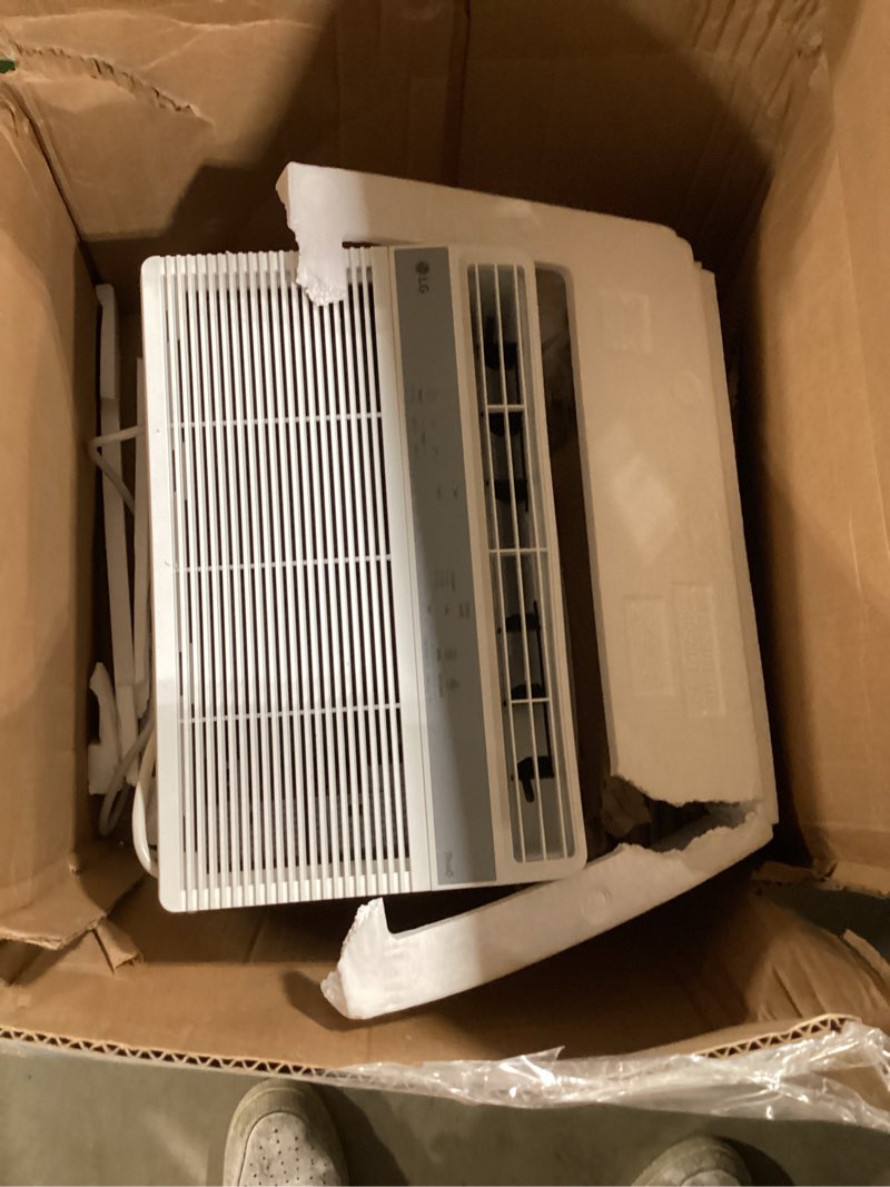 Condition photo showing As Is for damaged lg 6000 btu window air conditioner[2024 new] remote control, wifi enabled works with lg thinq, alexa, hey google, washable filer ultra-quiet cools small room up to 250 sq.ft ac unit white lw6024rsmx white 1 count (pack of 1)