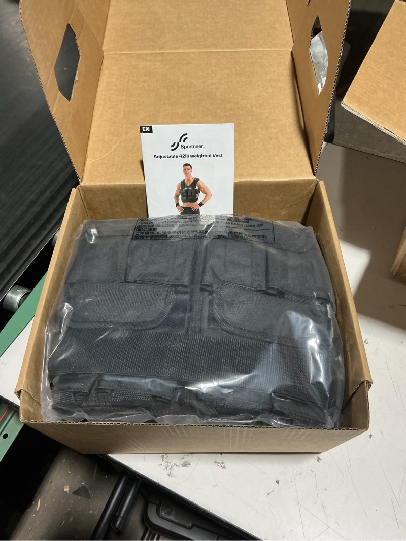 Condition photo showing Good Condition for Sportneer Adjustable Weighted Vest Weights: 2-18 lbs/2-40 lbs Washable Weight Vest for Walking 16 In 1 Fast Adjust Rucking Vest for Women and Men Home Gym Running Jogging Strength Training Vests 2-40 lbs Black