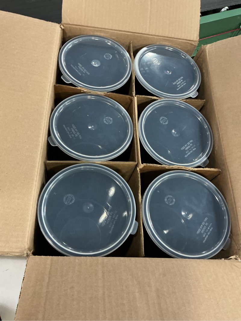 Condition photo showing New/Like New for Carlisle FoodService Products Classic Round Storage Container Crock with Lid for Kitchen, Restaurants, Home, Plastic, 2.7 Quarts, Black, (Pack of 6) Container with Lid 2.7 Quart 6 Black