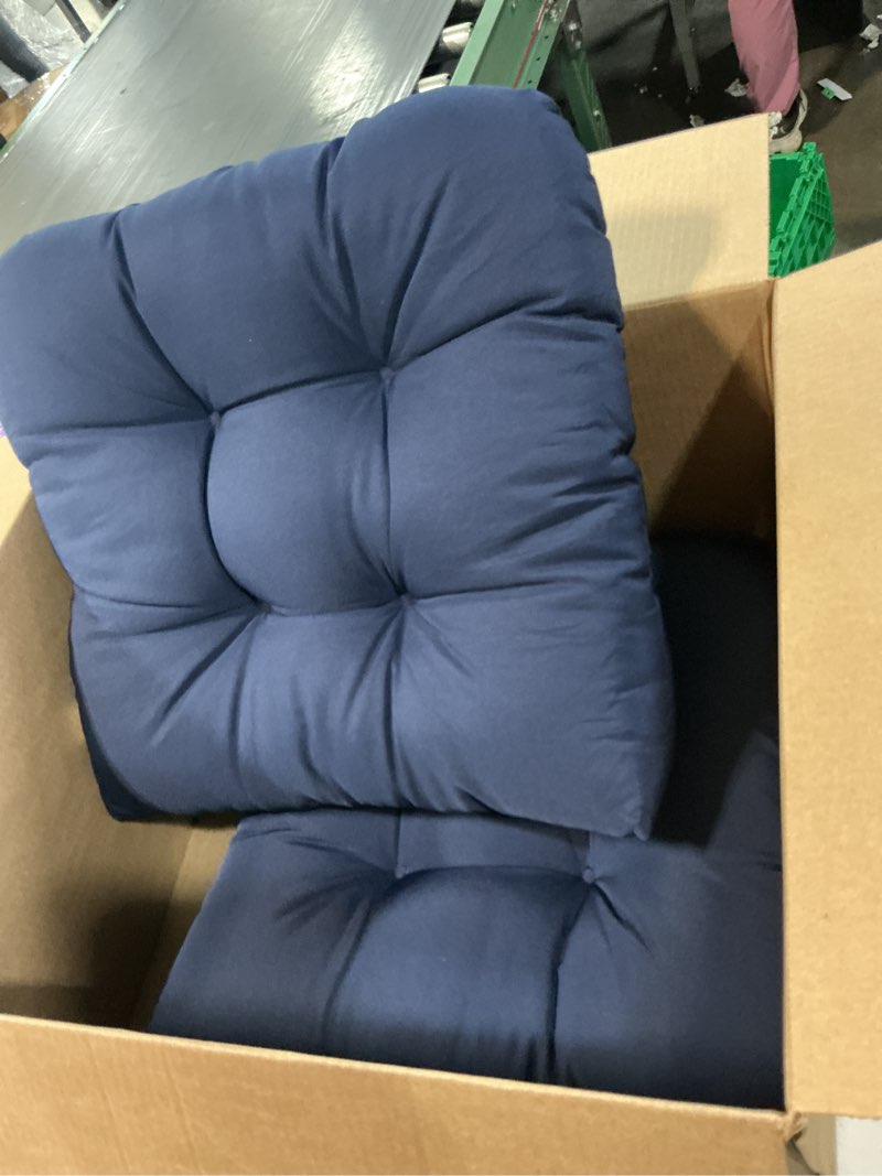 Condition photo showing Good Condition for set of 2 rocking chair cushions, 18.9 x 18.9 in, u-shaped cushions for wicker chair seat, tufted seat cushion for patio, garden, home, office (color: navy blue)