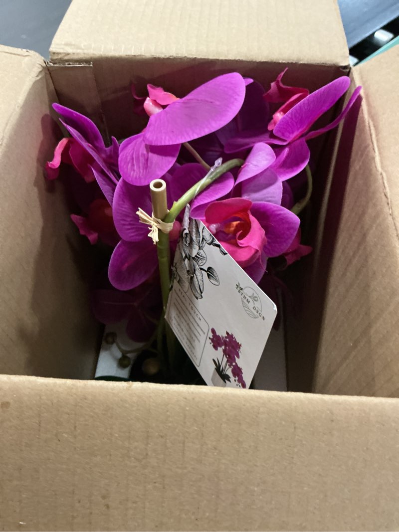 Condition photo showing New/Like New for fake orchid plant 23" tall, realistic touch leaves, potted phalaenopsis artificial plants indoor for home decor small office home living room-dark pink 23 inch phalaenopsis orchid dark pink