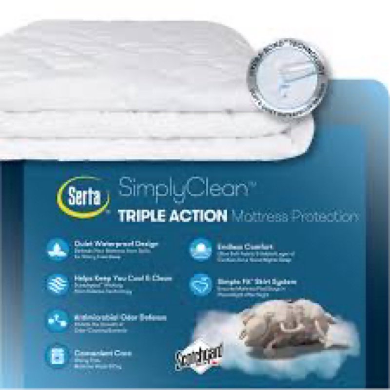 Serta Simply Clean Triple Action Mattress Pad, Waterproof Mattress Pad, Ultra Soft and Stain-Resista