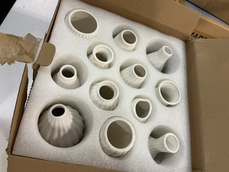 Condition photo showing New/Like New for white ceramic vase for table decor: nuptio small bud vases for flowers - set of 12 centerpiece table decorations for wedding dining room christmas home white 12