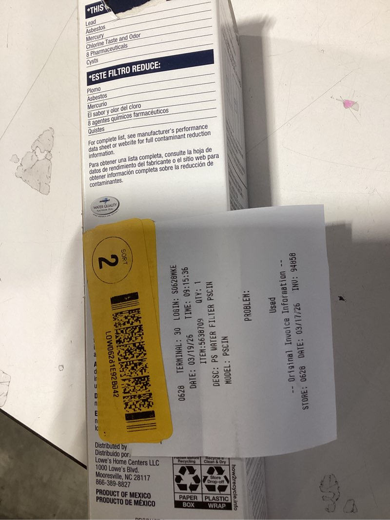 Condition photo showing As Is for project source push-in refrigerator water filter fits samsung haf-cin item #5638709 | model #psc