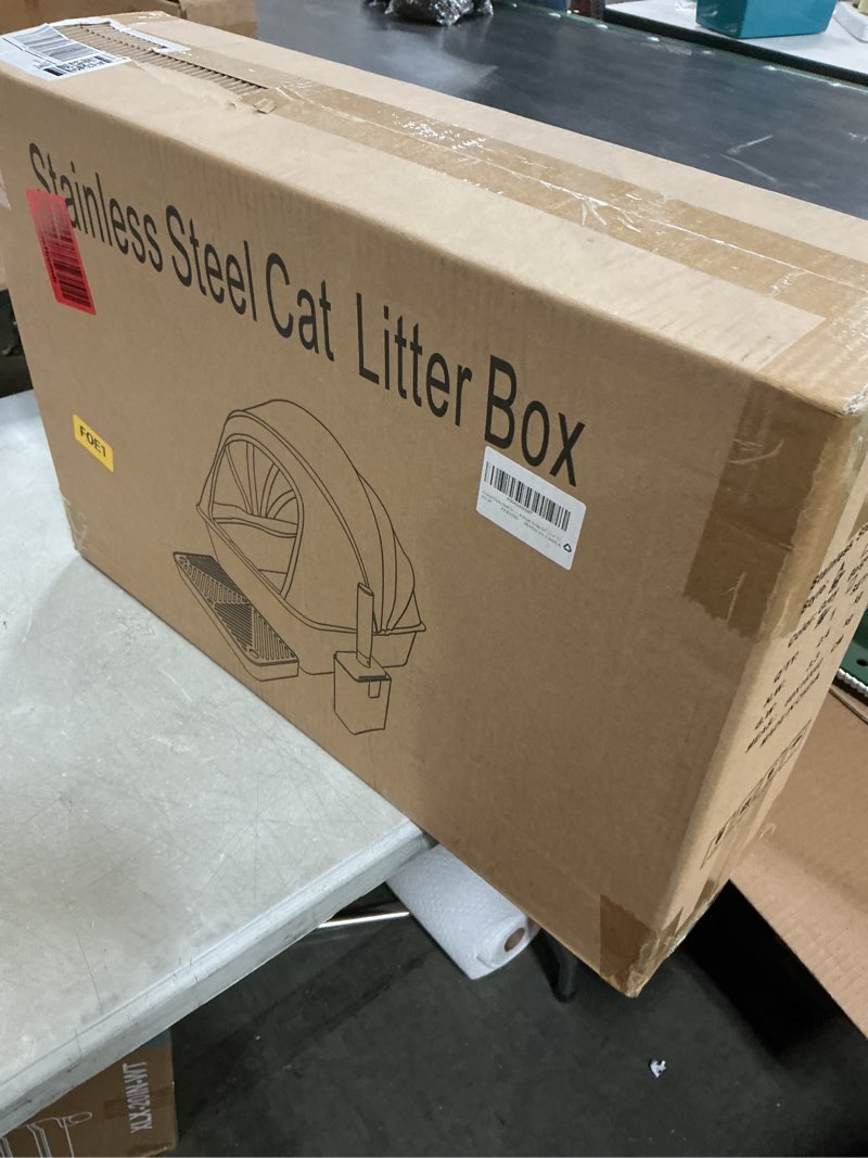 Condition photo showing New/Like New for Enclosed Stainless Steel Cat Litter Box with Oxford Lid, 24" Lx16 Wx17 H Extra Large Litter Box for Big Cats, Anti-Leakage, Odor Control Litter Pan Tray with Litter Scooper,Non Stick Smooth Surface
