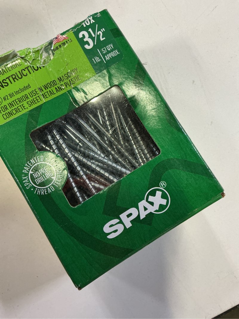 Condition photo showing As Is for #10 x 3-1/2 in. interior flat head wood screws construction phillips square unidrive (57 each) 1 lb bit included