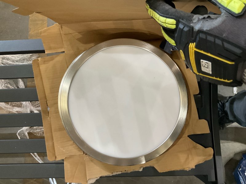 Condition photo showing As Is for project source edge light 1 -light 11-in matte white indoor/outdoor integrated led flush mount light 2 -pack