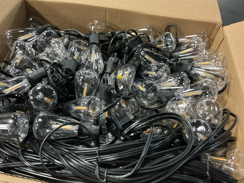 Condition photo showing Good Condition for kawaya 240ft string lights for outdoor patio waterproof led outside lighting commercial grade 120+4 bulbs shatterproof vintage string lights for outside yard balcony bistro porch gazebo (120ftx2) 120ftx2--warm white