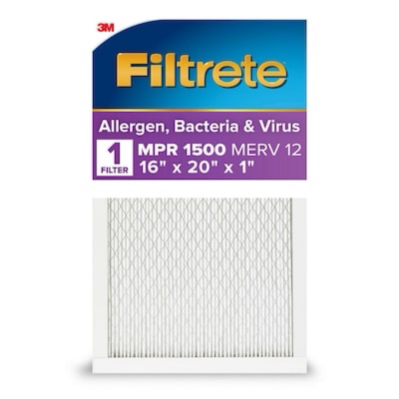 filtrete 16 x 20 x 1 merv 12 1500 mpr allergen, bacteria and virus electrostatic pleated air filter