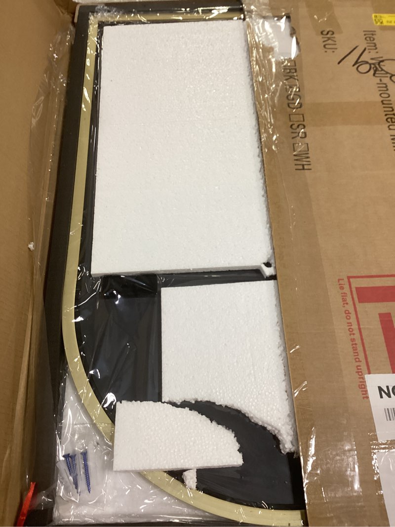 Condition photo showing Good Condition for Arch Bathroom Mirror, 20x30 inch Arched Bathroom Mirror/Wall Mounted Vanity Mirror - Arch Metal Frame Wall Mirror for Bathroom Bedroom Living Room, Gold Arch-gold 30"L x 20"W