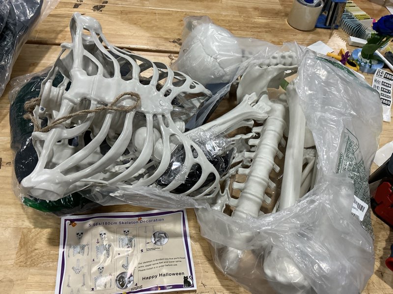 Condition photo showing As Is for 5.9ft/180cm giant skeleton poseable skeleton realistic full body bones for halloween decorations