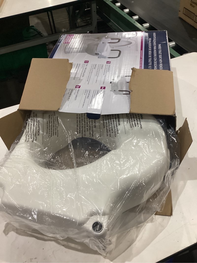 Condition photo showing As Is for bath safetyraised toilet seat product description: elev.toilet seat w/ remarms,rtl,1 ea