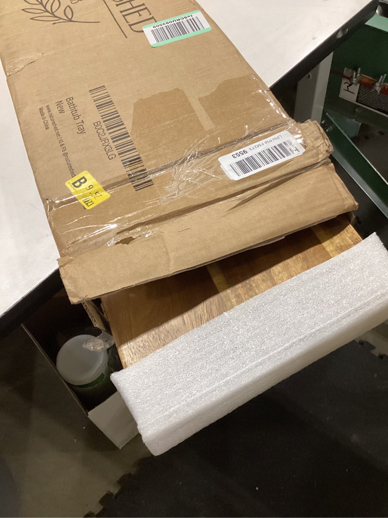 Condition photo showing Good Condition for Premium Nature Shed Bathtub Tray for Freestanding Bath | Large & Thick 35” Acacia Wood Luxury Bath Tray for Tub | Anti-Tip, Non-Toxic, Adjustable Bathtub Trays for Tub with Bathroom Accessories Holder Long (35x9x2.4 in)