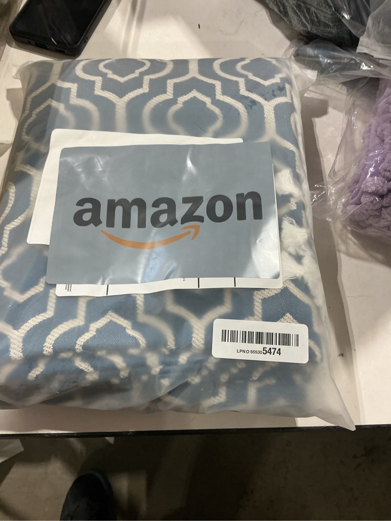 Condition photo showing Good Condition for mitovilla blue boho shower curtains for modern farmhouse bathroom decor, bohemia geometric country thick cotton fabric shower curtain, rustic tassel cloth shower curtain, 72 x 72 blue 72"w x 72"l (pack of 1)