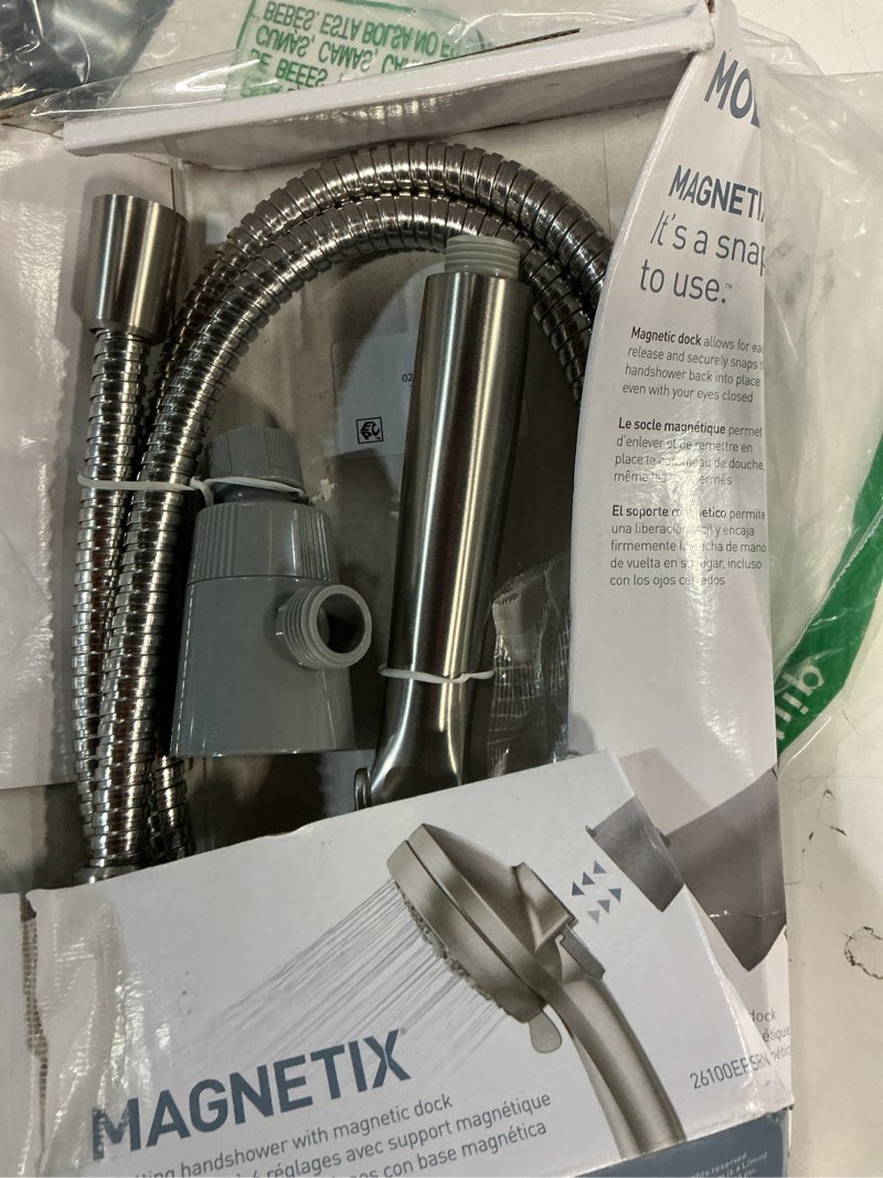 Condition photo showing Good Condition for moen engage magnetix shower head with handheld sprayer, 6 spray functions, spot resist brushed nickel, 26100epsrn spot resist brushed nickel showerhead eco-performance handheld shower