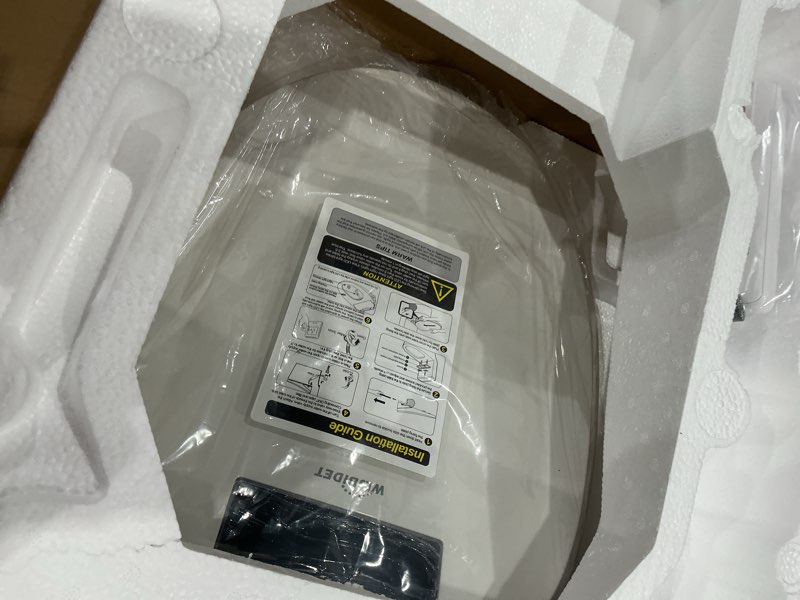 Condition photo showing Good Condition for bidet toilet seat with remote control, electronic heated bidet seat with adjustable warm water and pressure, warm air drying, display screen, night light, slow closed toilet lid, round
