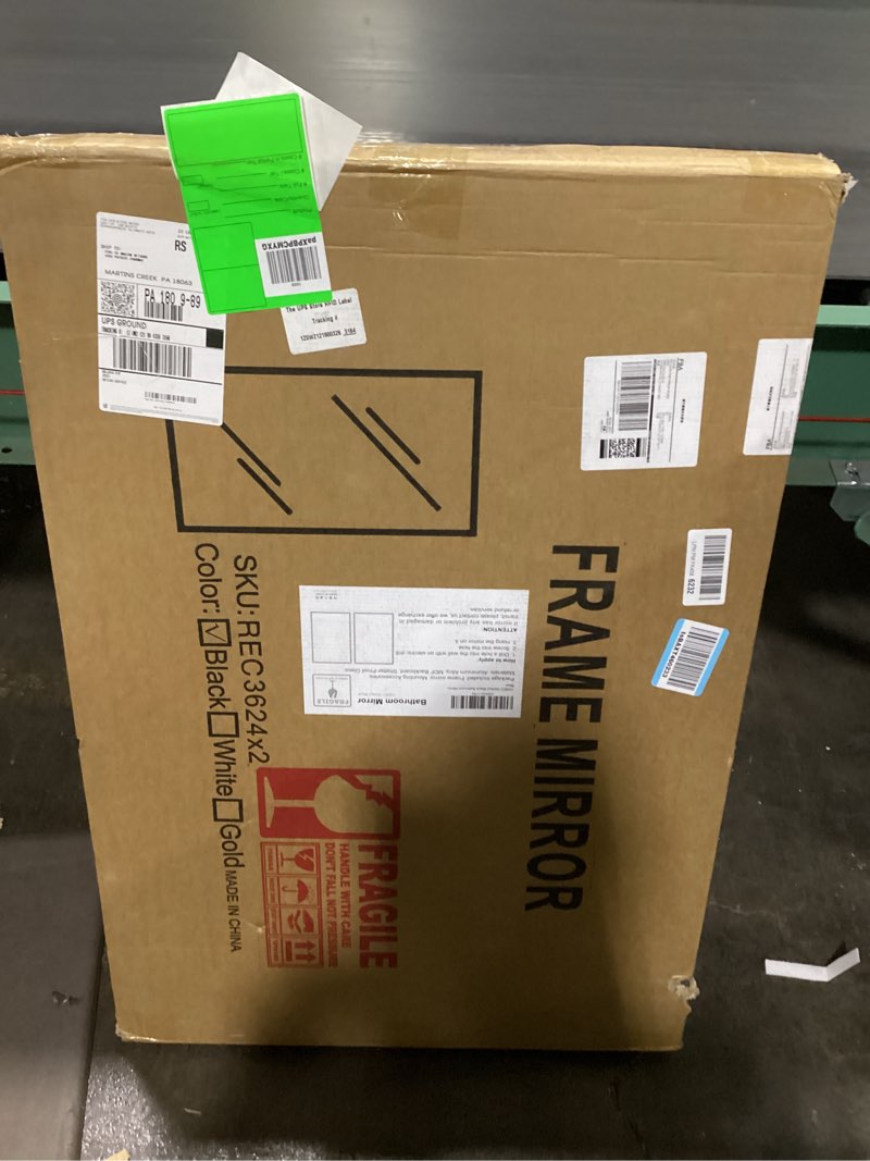 Condition photo showing New/Like New for Bathroom Vanity Mirror for Wall, 2 Pack 36" x 24" Metal Framed Rectangular Bathroom Wall Mirror for Over Sink, HD Shatterproof Glass, Hangs Horizontally or Vertically(Black) Matte Black 36''x24''-2PCS