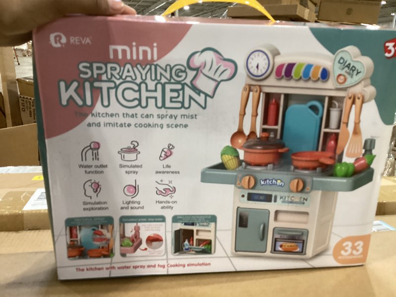 Condition photo showing Good Condition for cooking kitchen set toy - 33pcs mini kitchen playset for kids with water spray, light & sound effects - toddler pretend play appliances, sink & miniature food, educational gift for girls & boys