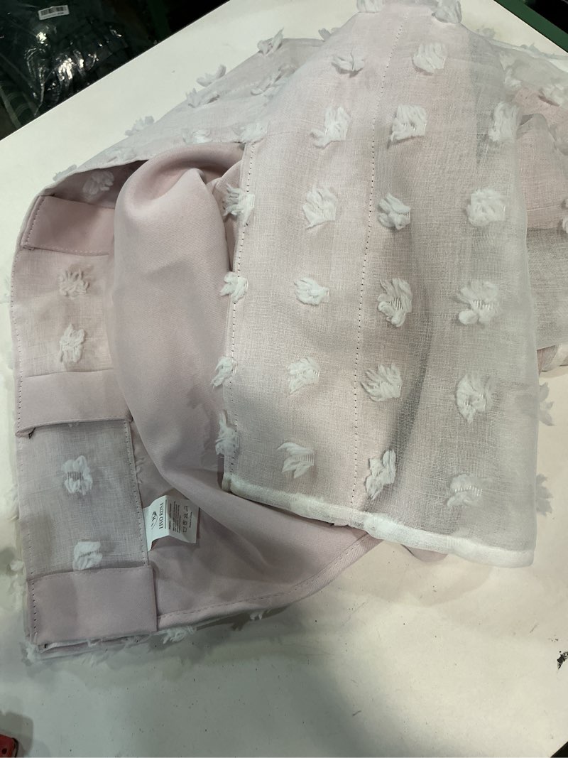 Condition photo showing Good Condition for Pink Blackout Curtains for Bedroom Nursery 2 Panels,Sheer White Overlay Pom Pom Floral Ruffle Cute Coquette Aesthetic Room Decor for Baby Girl Teen 50"W x 84"L (Pack of 2) Pink and White