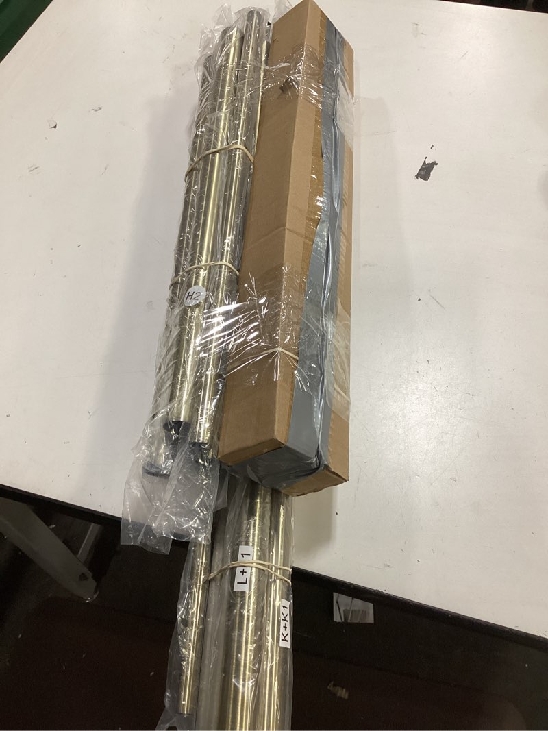 Condition photo showing As Is for Antique Bronze Double Corner Window Curtain Rods with Aluminum End Cap Finials and Brackets,1 Inch Diameter Dual Bay Window Curtain Rods, Adjustable 2 Sided 32-58" and 32-86 Center Double Rod 32-58" side rods & 32-86" center rod Antique Bronze